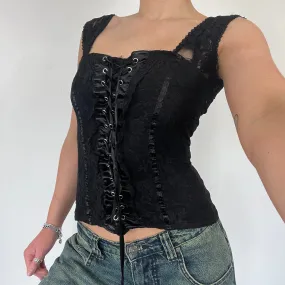 90s lace cami top lace up corset top - Size S
