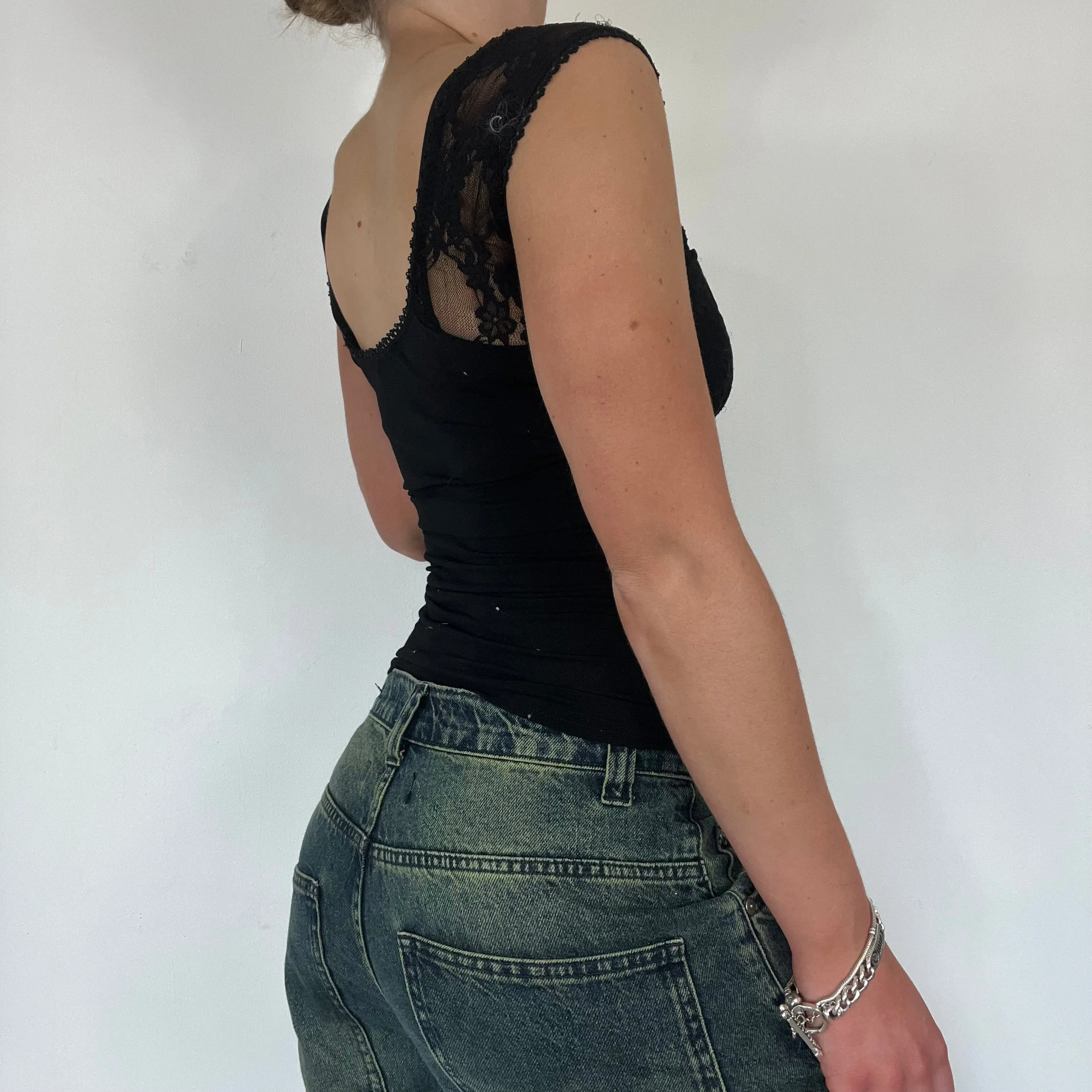 90s lace cami top lace up corset top - Size S