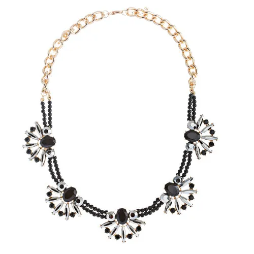 Beautiful Sparkle Crystal Rhinestone Formica Statement Necklace Set Gold Black