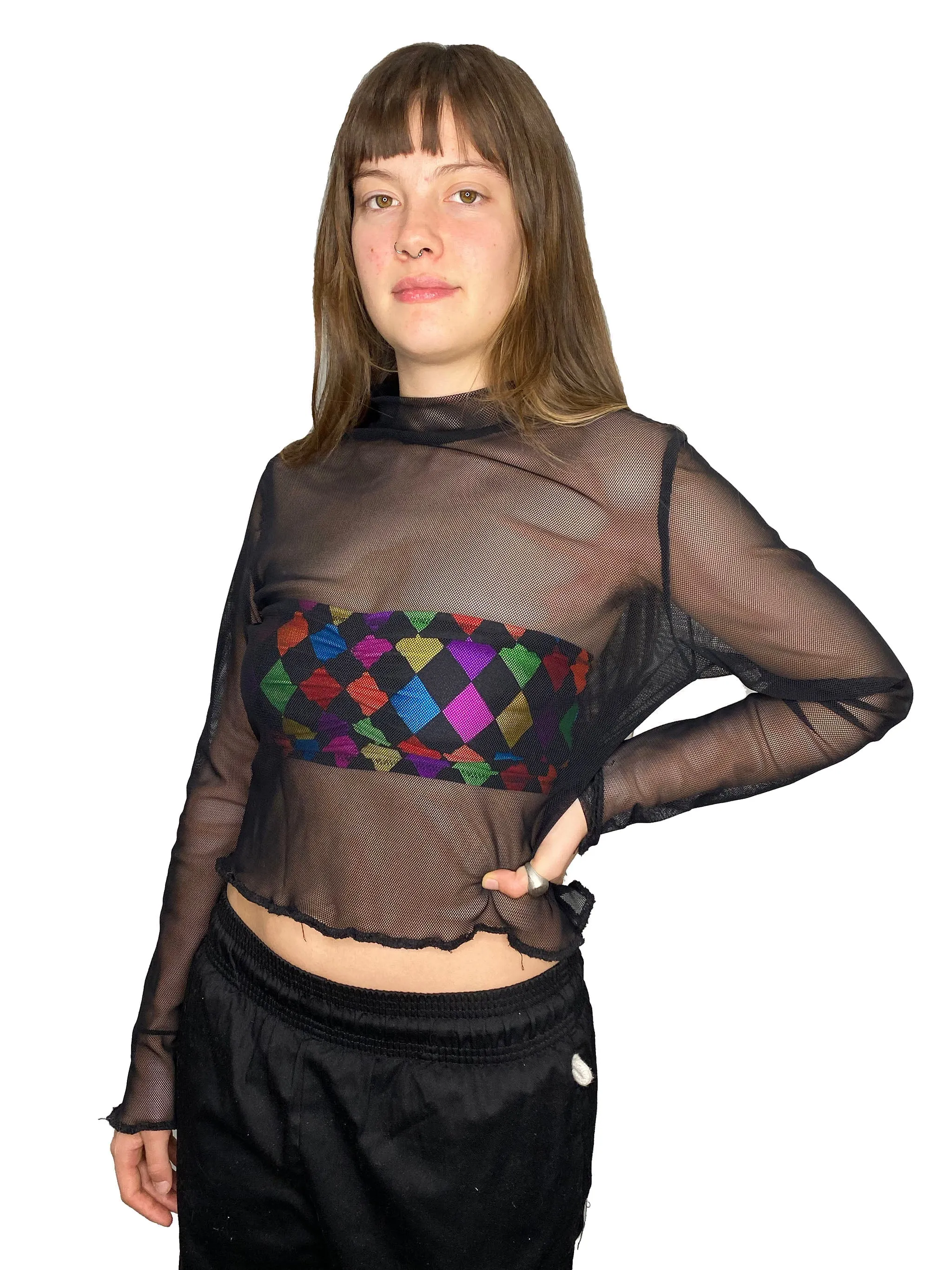 Black Fishnet Mock Top