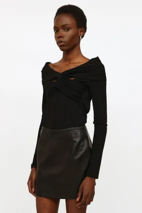 Black Off-Shoulder Twist Bodysuit