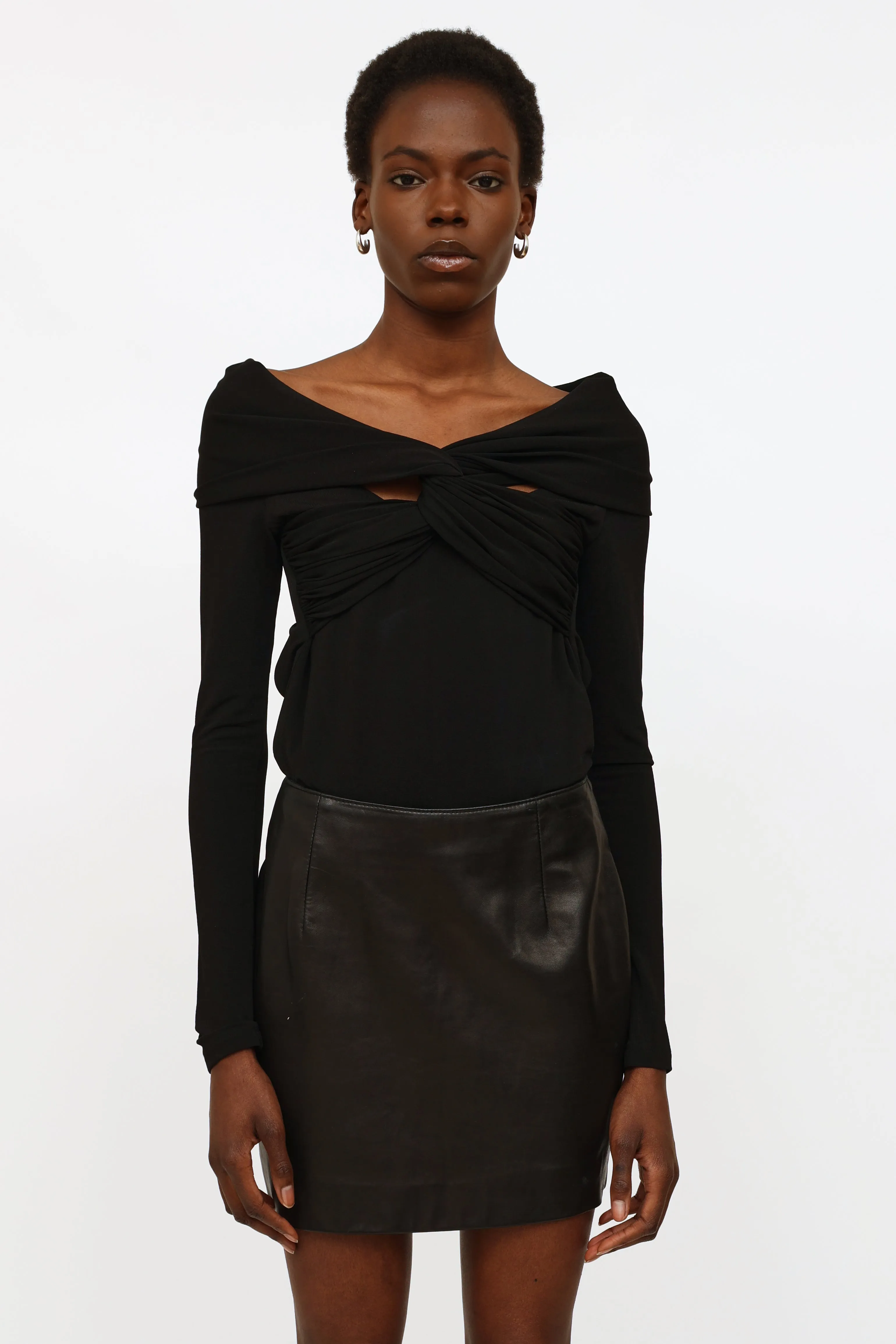 Black Off-Shoulder Twist Bodysuit