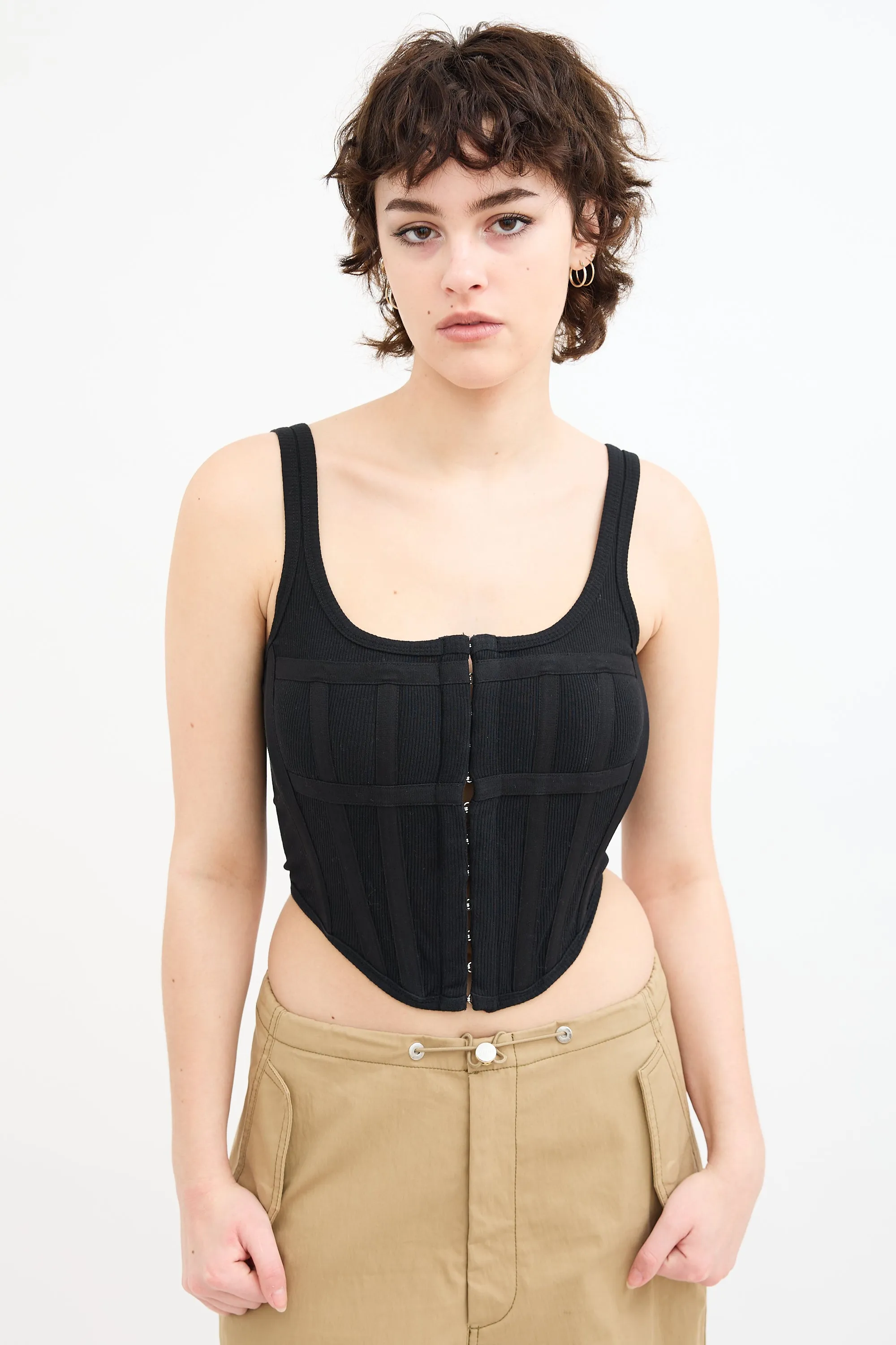 Black Ribbed Corset Top