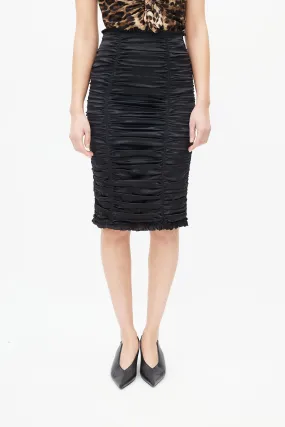 Black Ruched Silk Skirt