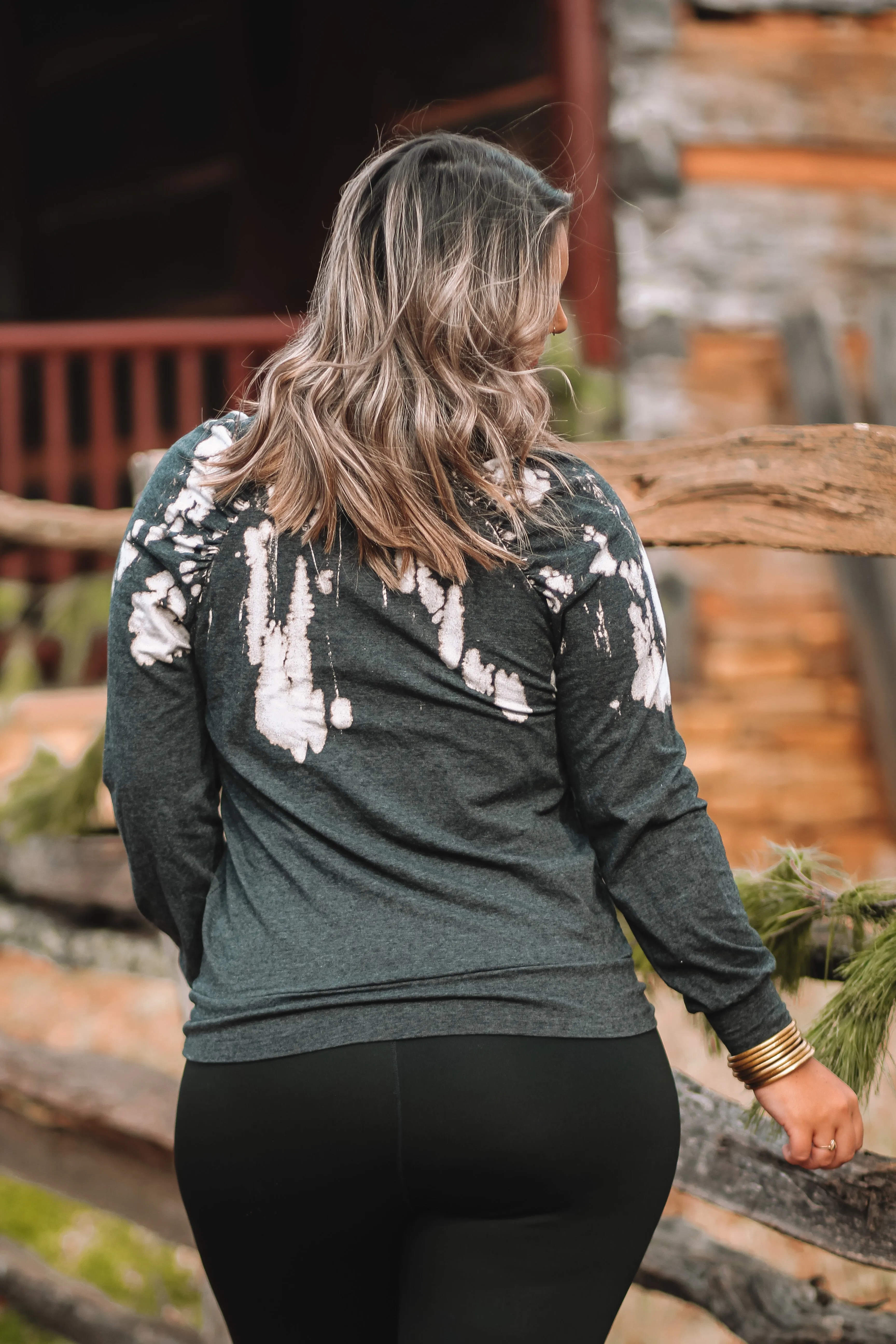 Black Tie Dye Ruched Long Sleeve Top in Regular & Curvy