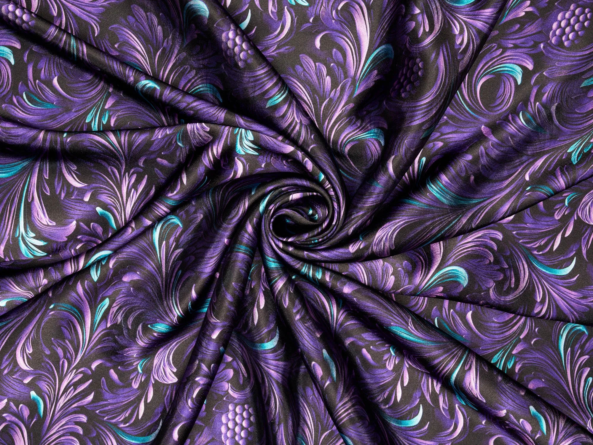 Charmeuse Satin  fabric by the yard -    Tooled leaves pattern