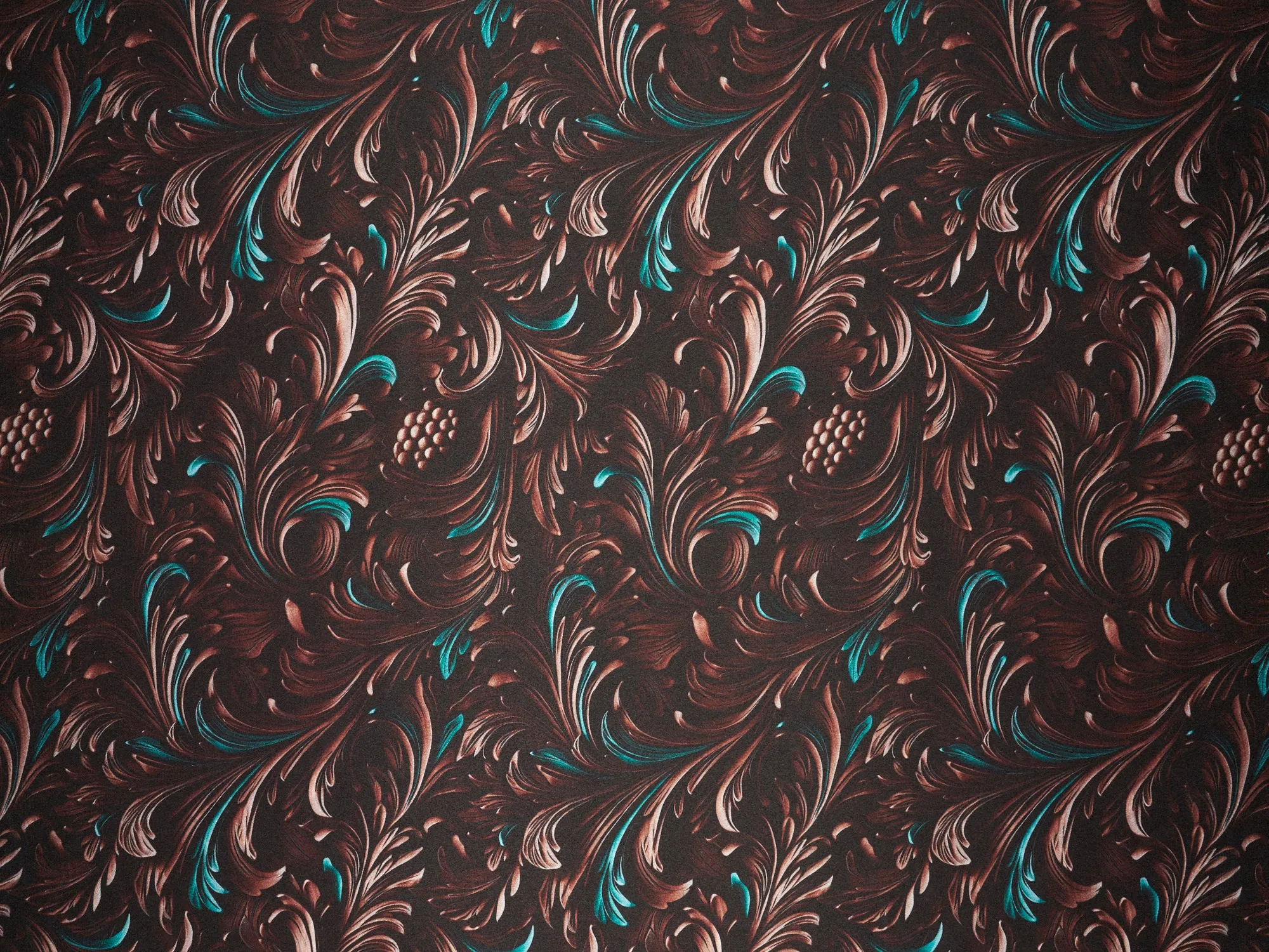 Charmeuse Satin  fabric by the yard -    Tooled leaves pattern