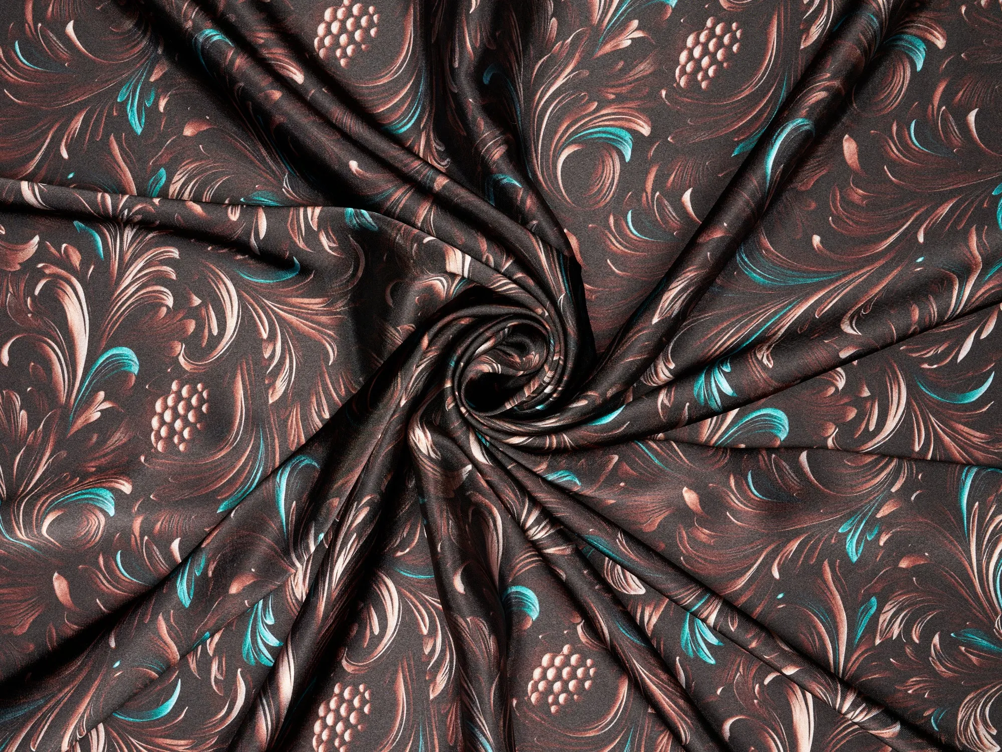 Charmeuse Satin  fabric by the yard -    Tooled leaves pattern
