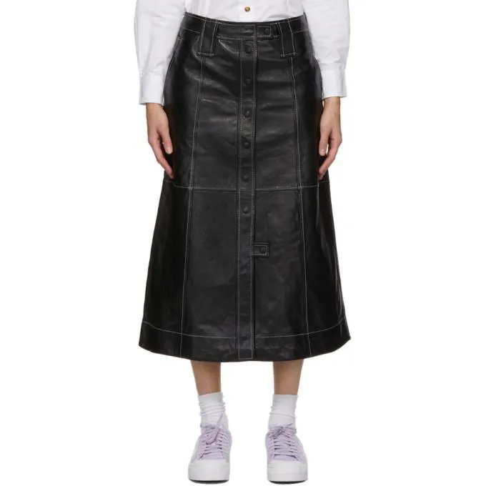 GANNI Black Lamb Leather Skirt