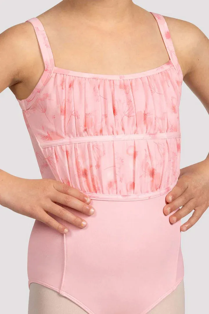 Girls Brooke Floral Mesh Back Leotard Candy Pink