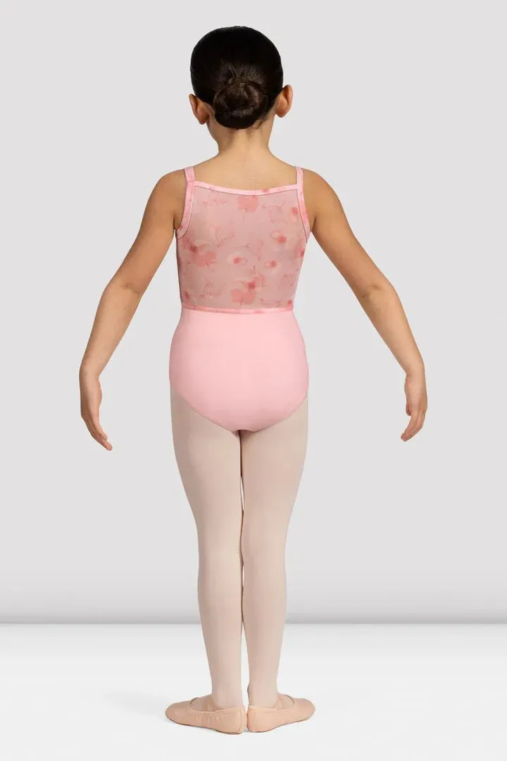 Girls Brooke Floral Mesh Back Leotard Candy Pink