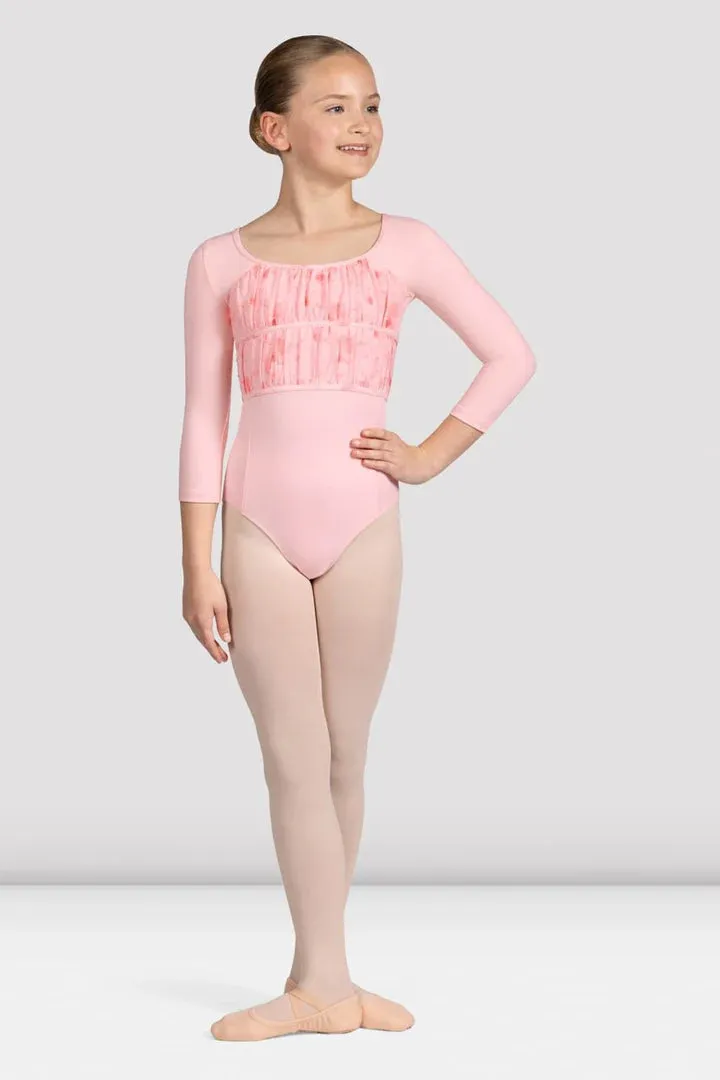 Girls Sophie Floral 3/4 Sleeve Leotard Candy Pink