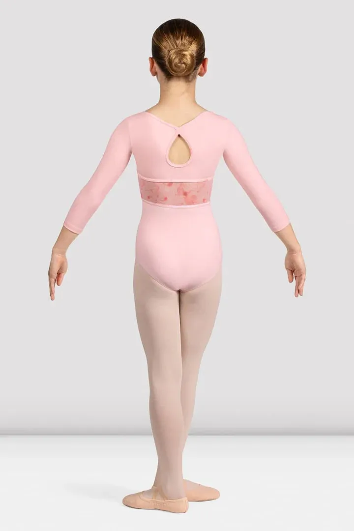 Girls Sophie Floral 3/4 Sleeve Leotard Candy Pink