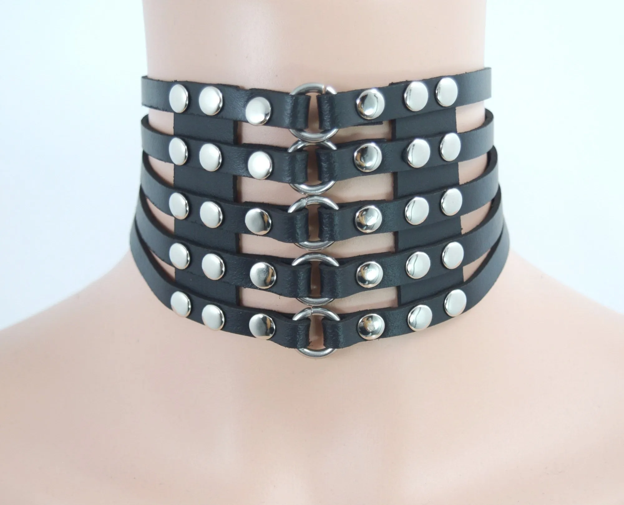 Gothic Emo Punk Black leather Choker Necklace