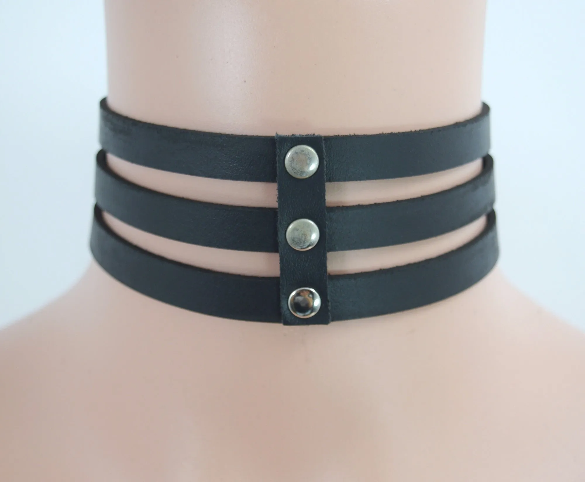 Gothic Emo Punk Black leather Choker Necklace
