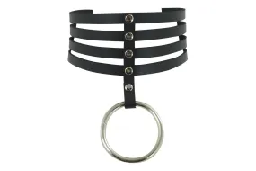 Gothic Emo Punk Rock O-Ring and studs Black Leather Choker Necklace