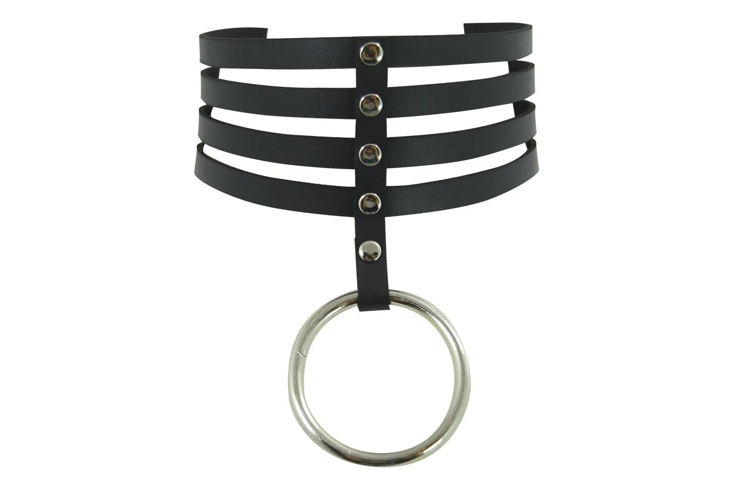 Gothic Emo Punk Rock O-Ring and studs Black Leather Choker Necklace