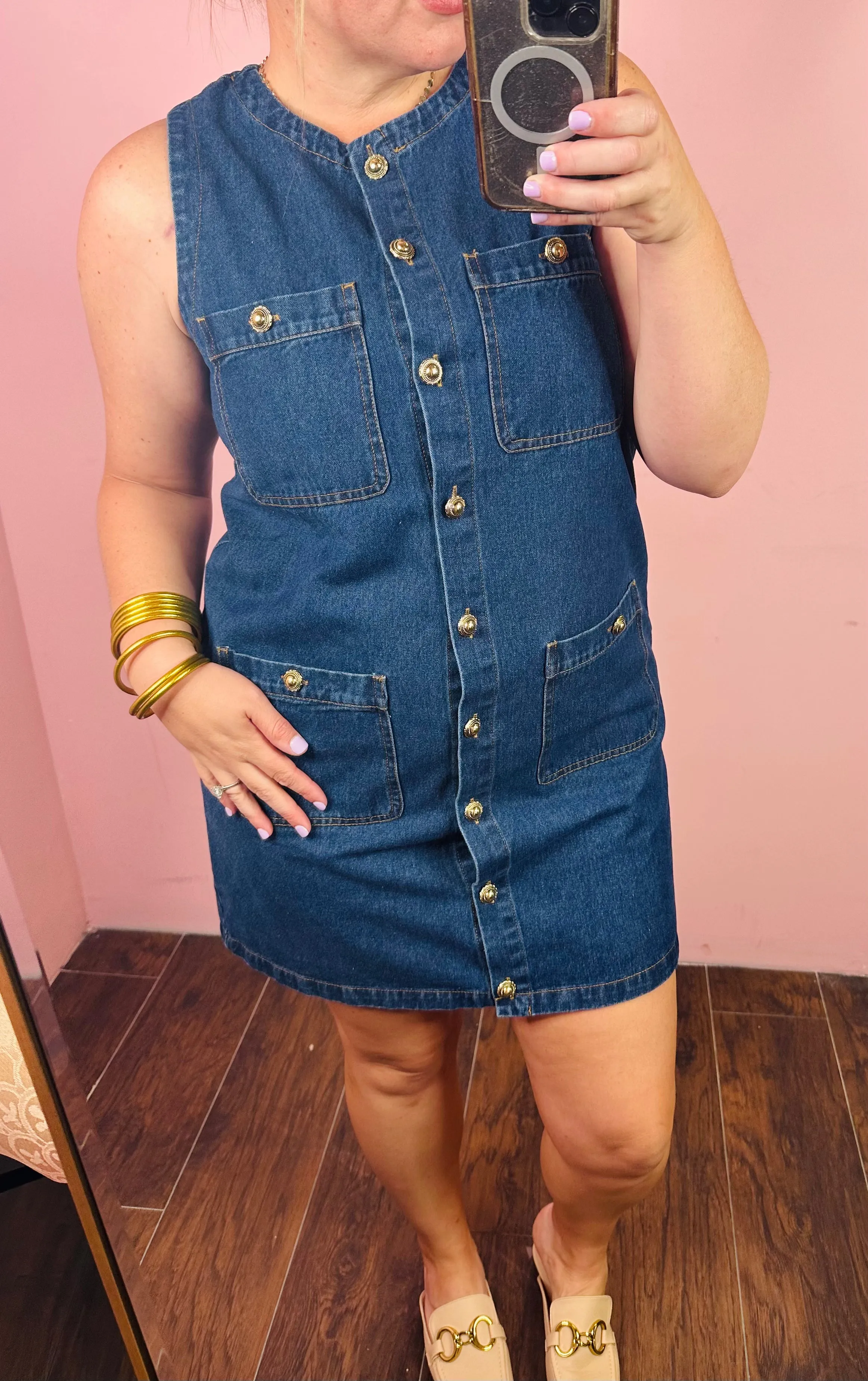 Gwen Golden Button Denim Dress