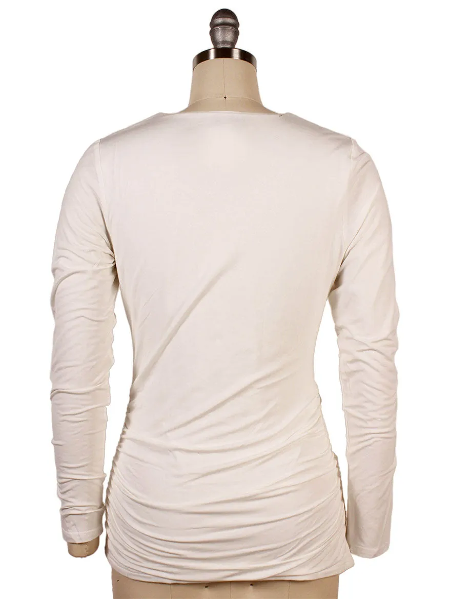 Kinross Ruched Long Sleeve Vee in Bianco