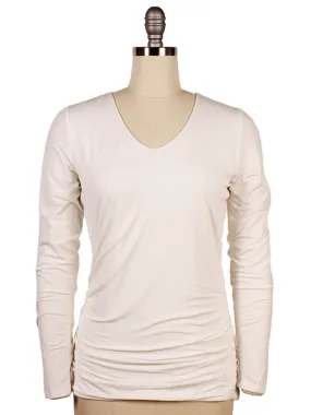 Kinross Ruched Long Sleeve Vee in Bianco