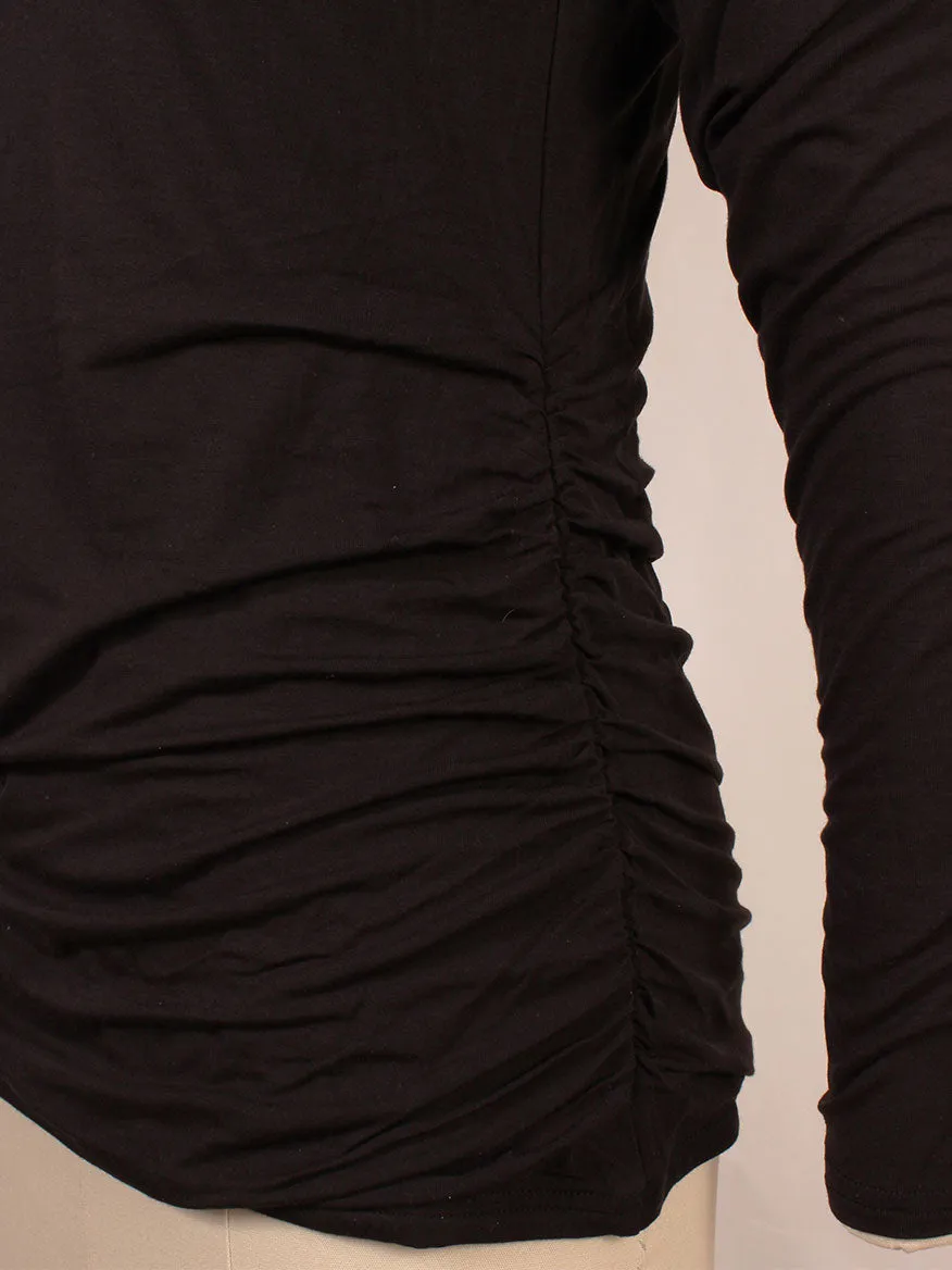 Kinross Ruched Long Sleeve Vee in Black