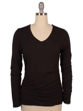 Kinross Ruched Long Sleeve Vee in Black
