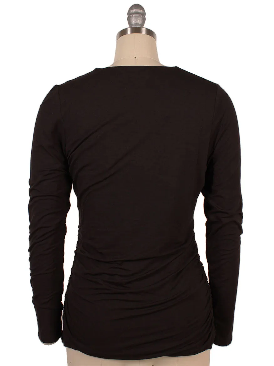 Kinross Ruched Long Sleeve Vee in Black