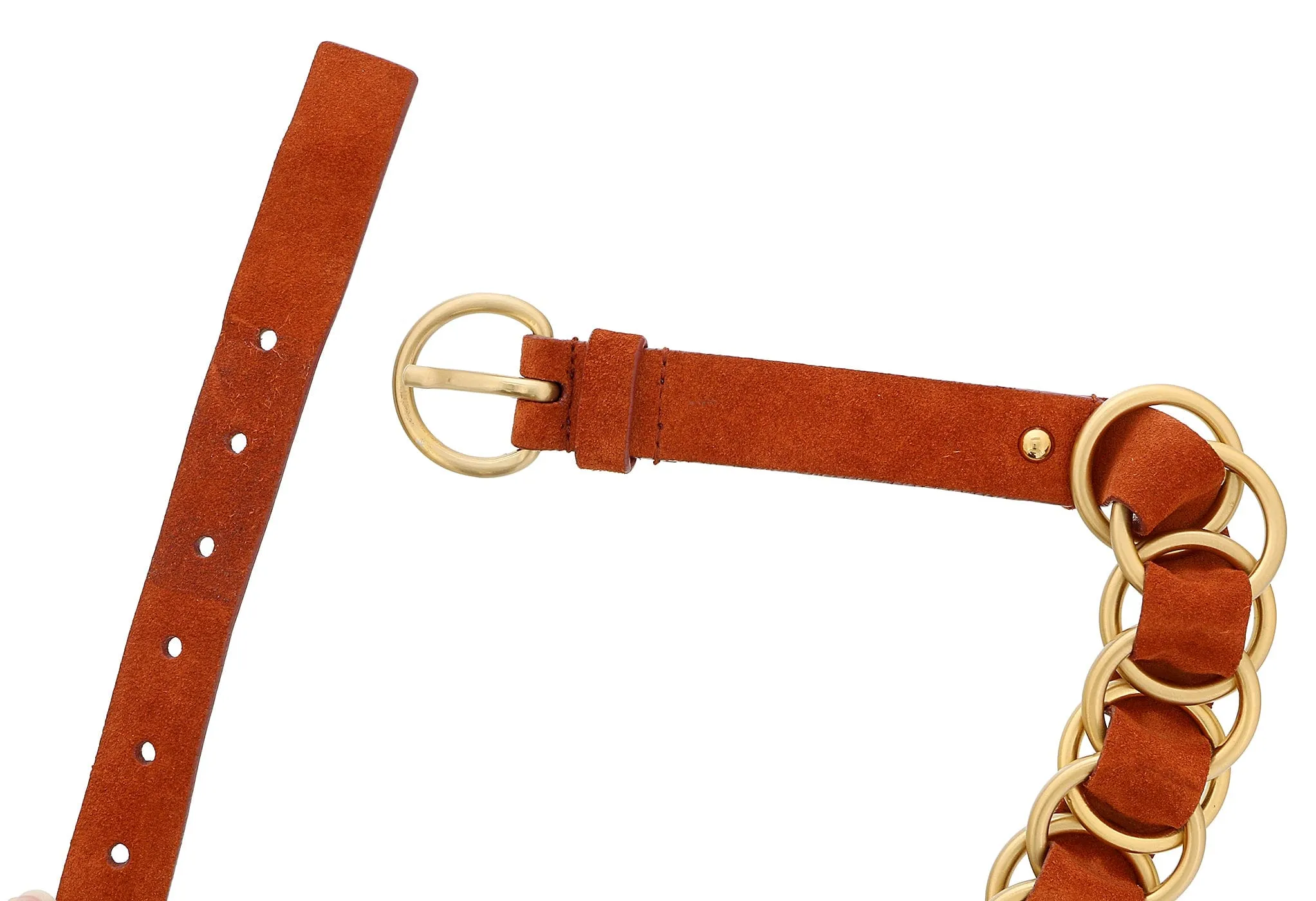Miu Miu Burnt Orange Leather Woven Gold Chain Choker Necklace-One Size