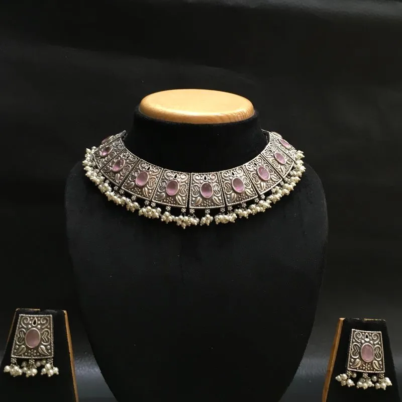 Pink Oxidized Necklace Set with matching Tops