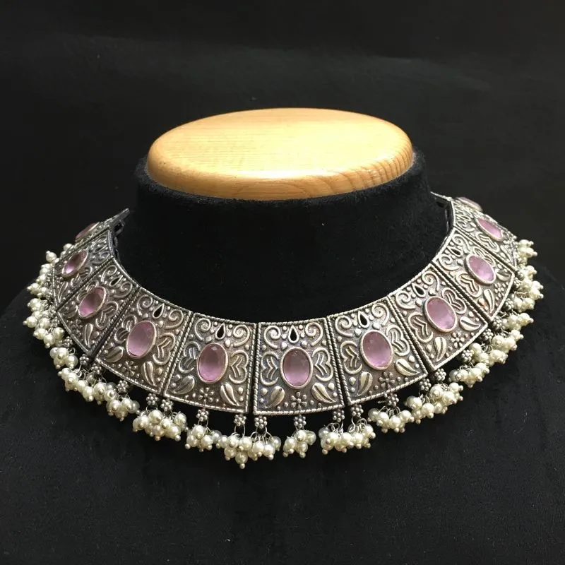 Pink Oxidized Necklace Set with matching Tops