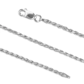 Sterling Silver 2.2mm Diamond-Cut Rope Chain Necklace Solid Italian Nickel-Free, 8-30 Inch