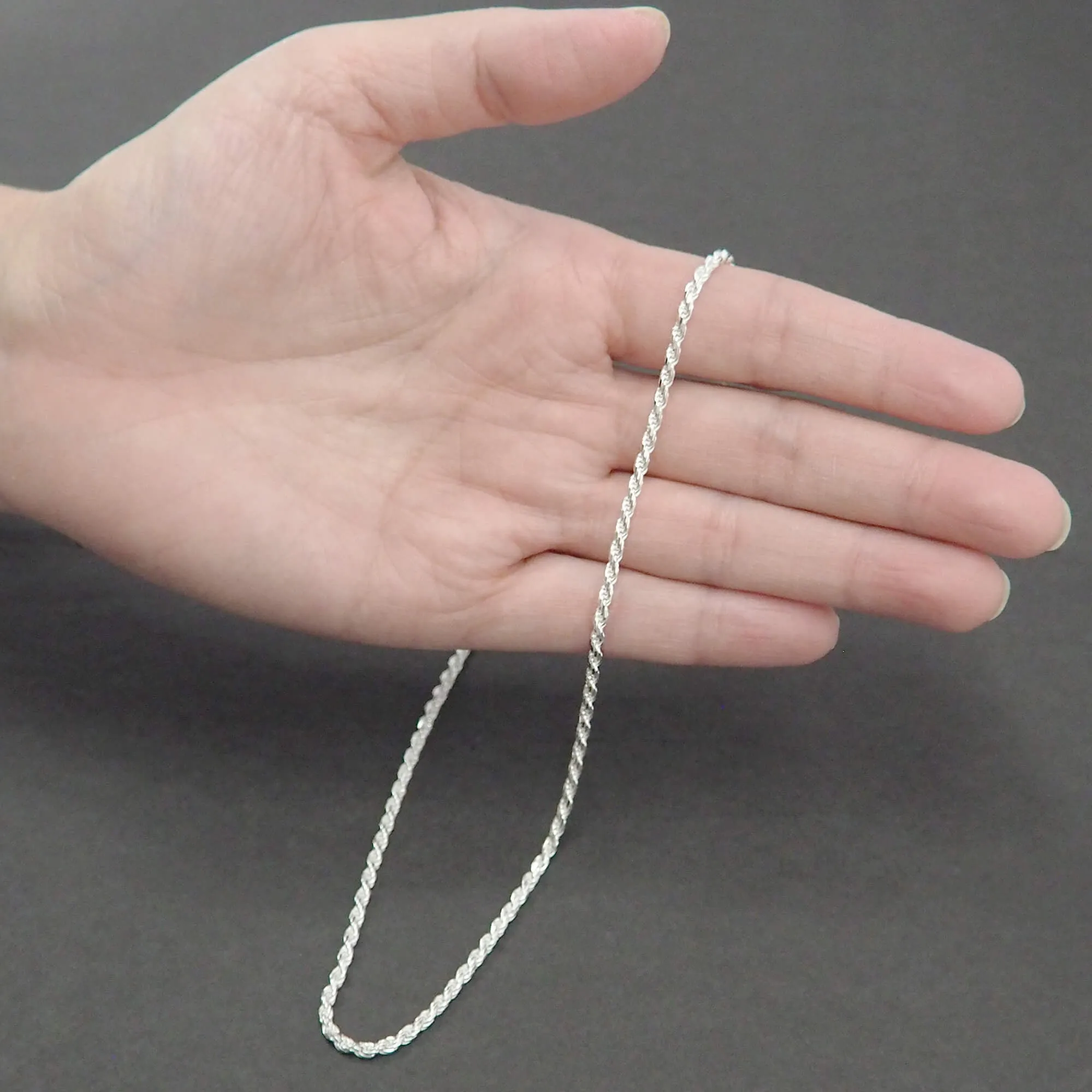 Sterling Silver 2.2mm Diamond-Cut Rope Chain Necklace Solid Italian Nickel-Free, 8-30 Inch