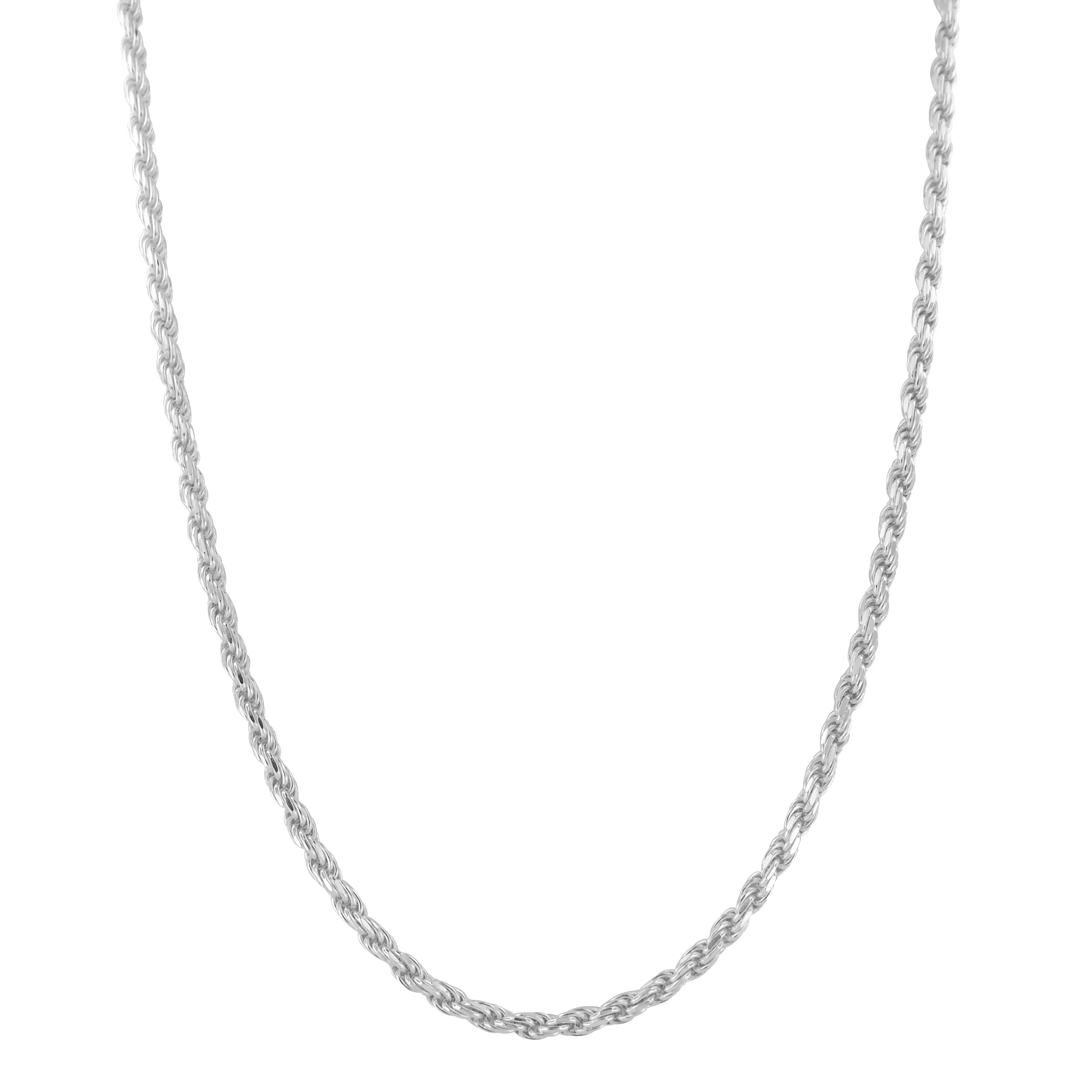 Sterling Silver 2.2mm Diamond-Cut Rope Chain Necklace Solid Italian Nickel-Free, 8-30 Inch